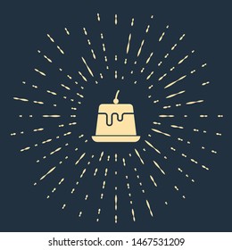 Beige Pudding custard with caramel glaze icon isolated on dark blue background. Abstract circle random dots. Vector Illustration