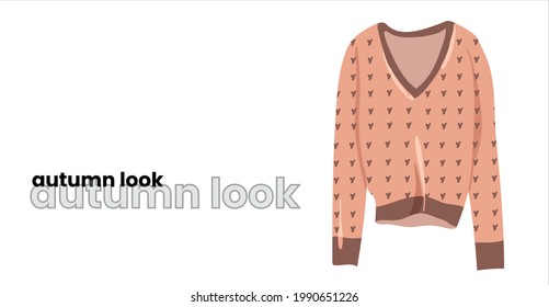 beige pullover, isolated on a white background. Sweater with a V-neck, jacket with a v-neck. Fashionable autumn look, trends in clothing. illustration for a fashion magazine. vector