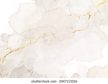 Beige quartz geode vector design frame. Stylish taupe brown texture card. Gold cracks. Kintsugi art. Natural stone.Trendy wedding invitation. Dye splash style. Alcohol ink. Isolated and editable