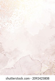 Beige quartz geode vector design frame.Stylish taupe brown glitter texture card. Gold border. Sparkling gem. Natural stone.Trendy wedding invitation. Dye splash style.Alcohol ink.Isolated and editable