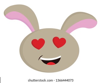 Beige rabbit with red heart shaped eyes smiling vector illustration on white background