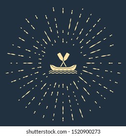 Beige Rafting boat icon isolated on dark blue background. Kayak with paddles. Water sports, extreme sports, holiday, vacation, team building. Abstract circle random dots. Vector Illustration