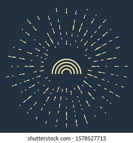 Beige Rainbow with clouds icon isolated on dark blue background. Abstract circle random dots. Vector Illustration