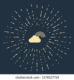 Beige Rainbow with clouds icon isolated on dark blue background. Abstract circle random dots. Vector Illustration