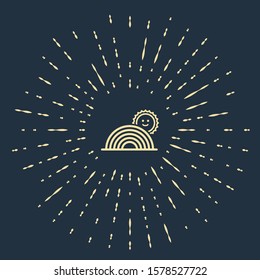 Beige Rainbow with sun icon isolated on dark blue background. Abstract circle random dots. Vector Illustration