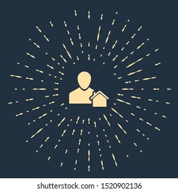 Beige Realtor icon isolated on dark blue background. Buying house. Abstract circle random dots. Vector Illustration
