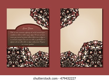 Beige and red brochures or invitations. Nice hand-drawn illustration