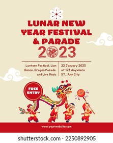 Beige Red Illustration Lunar New Year 2023 Festival Flyer Design Concept