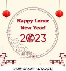 Beige Red Modern Happy Lunar New Year 2023 social Media Post