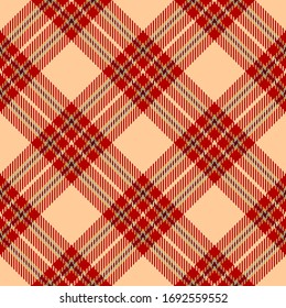 Beige and Red Tartan Plaid Scottish Seamless Pattern. Texture from tartan, plaid, tablecloths, shirts, clothes, dresses, bedding, blankets and other textile.