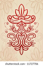 Beige and red vector illustration of an abstract floral frame