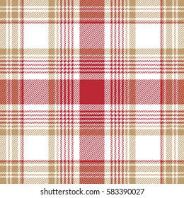 Beige red white check plaid seamless pattern. Vector illustration.