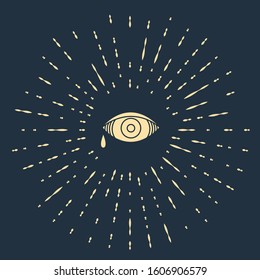 Beige Reddish eye due to viral, bacterial or allergic conjunctivitis icon isolated on blue background. Abstract circle random dots. Vector Illustration
