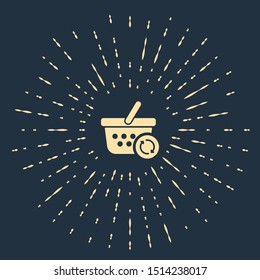 Beige Refresh shopping basket icon isolated on dark blue background. Online buying concept. Delivery service sign. Update supermarket basket. Abstract circle random dots. Vector Illustration