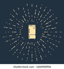 Beige Refrigerator icon isolated on blue background. Fridge freezer refrigerator. Household tech and appliances. Abstract circle random dots. Vector Illustration