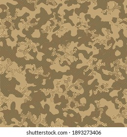 Beige Repeated Camo Graphic Pattern. Camouflage Clothes Brown Repeated Dotted Vector Wrapping. Khaki Seamless Abstract Graphic Art. Autumn Camouflage Seamless Pattern. Camouflage