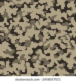 Patrón de camuflaje de Vector monocromo repetido beige. Impresión geométrica de camuflaje en color negro sin costuras.  Textura de combate gráfica de moda sin costuras verde. Fondo de comando digital caqui. 