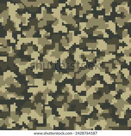 Beige Repeated Monochrome Vector Soldier Texture. Seamless Desert Grunge Digital Commando Backdrop.  Black Repeated Graphic Pixel Army Fabric. Dark Geometric Camo Wallpaper. 