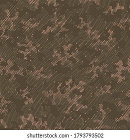 Beige Repeated Spots Camouflage, Vector Wrapping.  Seamless Graphic Brown Digital, Camo Camo. Khaki Seamless Monochrome Camouflage, Vector Print. Seamless Vector Patterd Design.