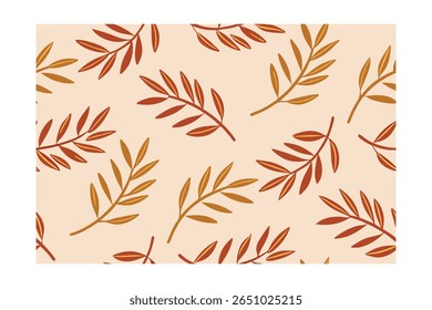 Beige with repeating rust yellow leaf sprigs.