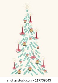 Beige retro Christmas tree card (eps10); jpg version also available