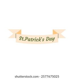 A beige ribbon banner with the text "St. Patrick's Day" in green, perfect for holiday greetings and designs. Vector illustration isolated on white. 