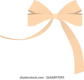 Beige Ribbon Bow with Long Tail in Flat Style for Gift Wrapping, Invitation Card, Celebration Decoration