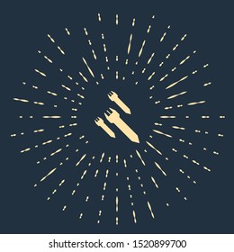 Beige Rocket icon isolated on dark blue background. Abstract circle random dots. Vector Illustration