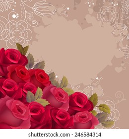 Beige de fondo romántico con corazones rojos realistas