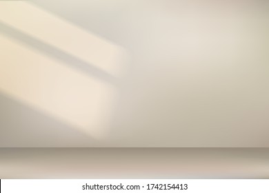Beige room with a oblique shadow from the window. Sun light falls on the wall and floor. Realistic background for design. Vector illustration.