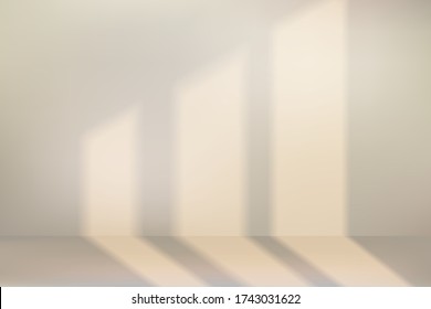 Beige room with a oblique shadow from the window. Sun light falls on the wall and floor. Realistic background for design. Vector illustration.