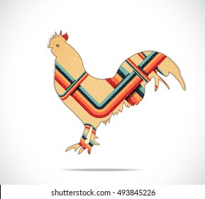 Beige rooster with colorful lines.