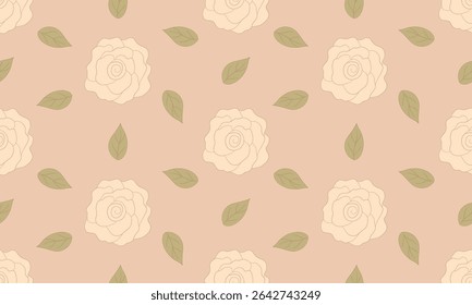 Beige Rose Seamless Pattern with Hand-Drawn Petals