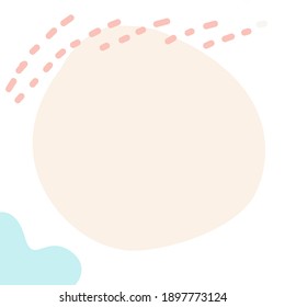 Beiger runder Platz für Text auf abstraktem Hintergrund. Abstraktes Blau, beige Formen und gestrichene Linie auf weißem Hintergrund. Vektorgrafik. Zitat-Info-Design. Vorlage für Social Networks-Geschichten und Beiträge.
