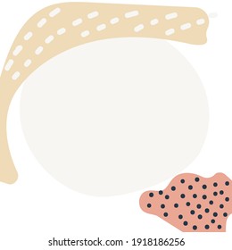 Espacio redondeado beige para texto en un fondo abstracto. Formas abstractas y líneas punteadas sobre un fondo blanco. Vector dibujado a mano. Cita el diseño de información de texto. Plantilla para historias y posts en redes sociales.