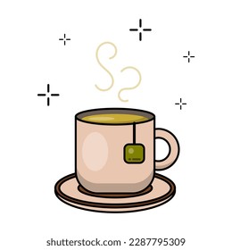 Beige runde Tasse gefüllt mit Kamillentee. Icon für Teebecher, Frühstück, Restaurant, Bistro, gesundes Getränk, warmes oder heißes Getränk im Innenhof. Bearbeitbare Farbe und Schlaganfall.