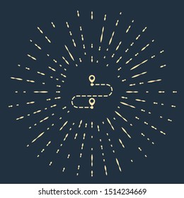 Beige Route location icon isolated on dark blue background. Map pointer sign. Concept of path or road. GPS navigator. Abstract circle random dots. Vector Illustration