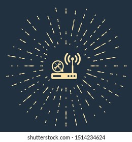 Beige Router wi-fi with screwdriver and wrench icon isolated on dark blue background. Adjusting, service, setting, maintenance, repair, fixing. Abstract circle random dots. Vector Illustration