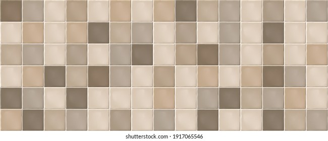 Beige rustic mosaic ceramic tiles. Seamless pattern, mosaic of square beige and brown rustic tiles.