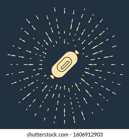 Beige Salami sausage icon isolated on blue background. Meat delicatessen product. Abstract circle random dots. Vector Illustration