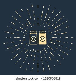 Beige Salt and pepper icon isolated on dark blue background. Cooking spices. Abstract circle random dots. Vector Illustration