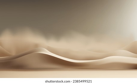 Beige sand dune desert with smoke neutral showroom studio background 3d realistic vector illustration. Sandstone savannah natural environment backdrop advertising space for product presentation svg