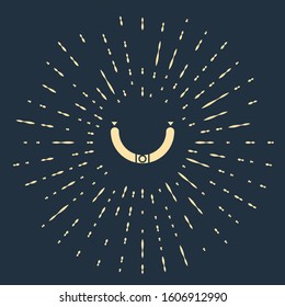 Beige Sausage with steam icon isolated on blue background. Grilled sausage and aroma sign. Abstract circle random dots. Vector Illustration