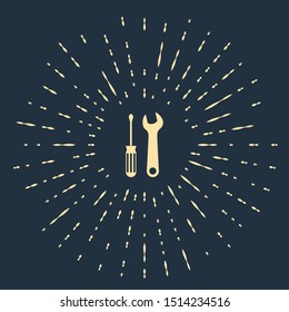 Beige Screwdriver and wrench tools icon isolated on dark blue background. Service tool symbol. Abstract circle random dots. Vector Illustration