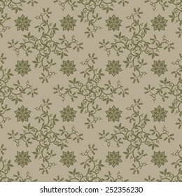 Beige seamless background with floral elements. Pattern for wallpaper and tissue. Editable vector file.