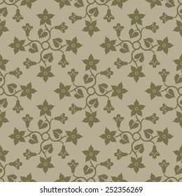 Beige seamless background with floral elements. Pattern for wallpaper and textile. Editable vector file. 