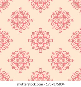 Beige seamless background with pink flloral pattern. Vector illustration