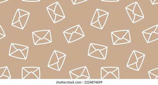 Beige seamless banner with white doodle envelopes