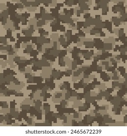 Estampado de comandos gráfico de colores beige sin costuras. Fondo de pantalla de camuflaje digital Dark Grunge.  Textil de camuflaje geométrico moderno repetido del desierto. Tejido de combate Pixel negro. 