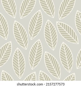 Beige seamless contour leaves backdrop. Leaf pattern vector illustration background. Minimal floral wallpaper. Botanical abstract geometric texture. Template for print, design, banner or card.